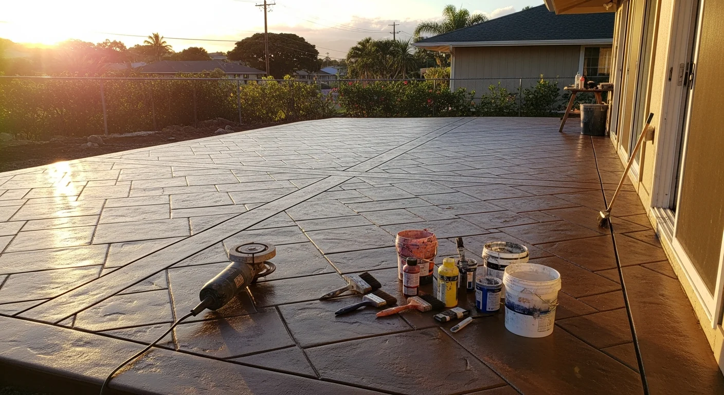 Color-stained concrete patio in a Maui home