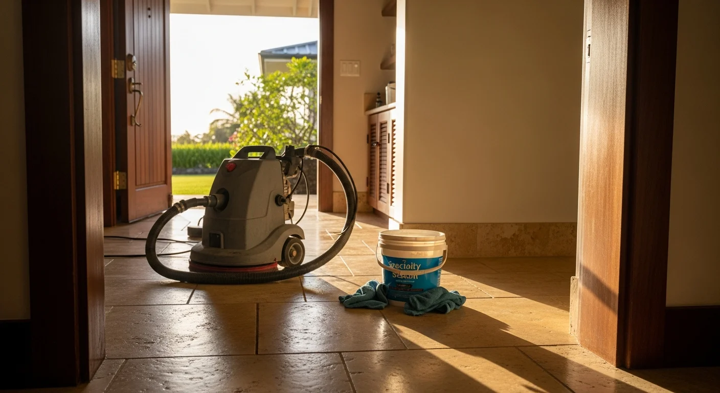 Restored stone tile flooring in a Maui residence