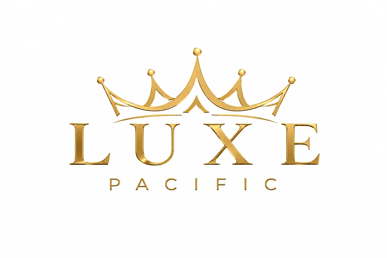 Luxe Pacific gold crown logo with serif lettering on white background