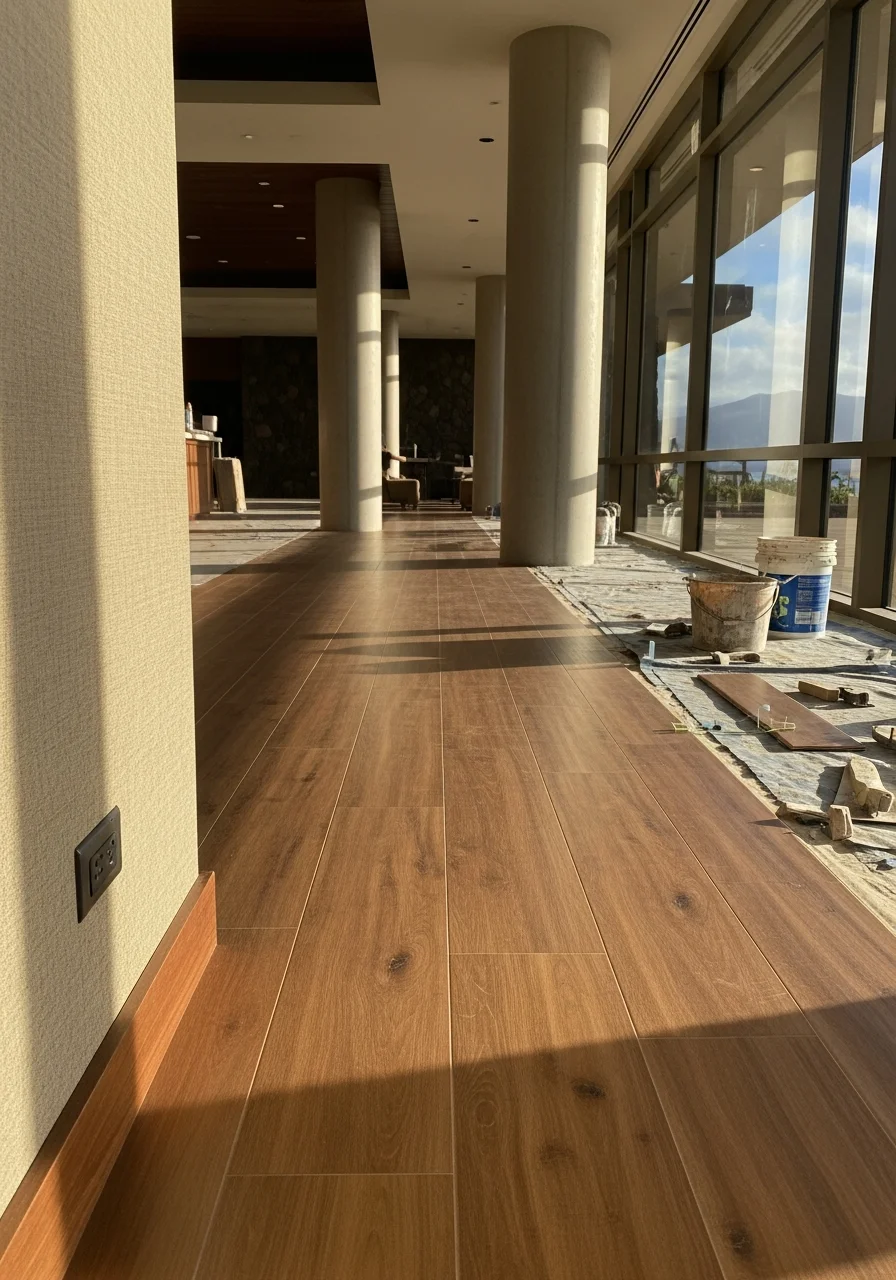 Modern commercial flooring installation in a Kona hospitality property